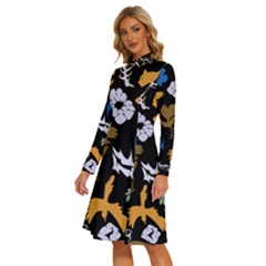 Long Sleeve Shirt Collar A-Line Dress 