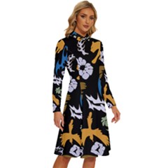 Long Sleeve Shirt Collar A-Line Dress 