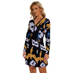 Long Sleeve Deep V Mini Dress  