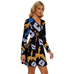 Long Sleeve Deep V Mini Dress  