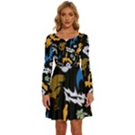 Pattern Design Seamless Texture Long Sleeve Wide Neck Velvet Dress
