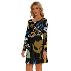 Long Sleeve Wide Neck Velvet Dress 