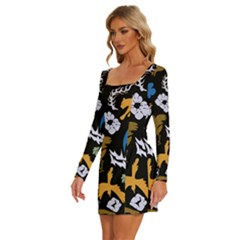 Long Sleeve Square Neck Bodycon Velvet Dress 