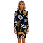 Pattern Design Seamless Texture Long Sleeve Shirt Collar Bodycon Dress