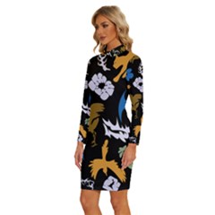 Long Sleeve Shirt Collar Bodycon Dress 