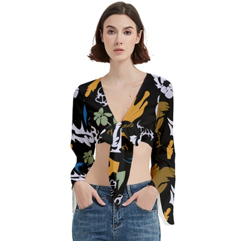 Pattern Design Seamless Texture Trumpet Sleeve Cropped Top from ArtsNow.com