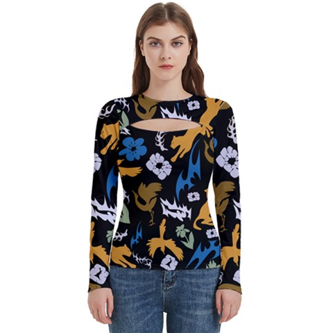 Pattern Design Seamless Texture Women s Cut Out Long Sleeve T