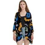 Pattern Design Seamless Texture Open Front 3/4 Sleeve Batwing Chiffon Cardigan Kimono