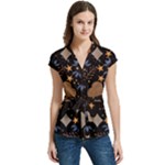 Seamless Pattern Repeat Repetition Women s Cap Sleeve Mandarin Collar Waist Tie Blouse