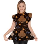 Seamless Pattern Repeat Repetition Ruffle Collar Short Sleeve Chiffon Top
