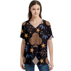 V-Neck Split Shoulder Casual T-Shirt 