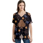 Seamless Pattern Repeat Repetition V-Neck Split Shoulder Casual T-Shirt