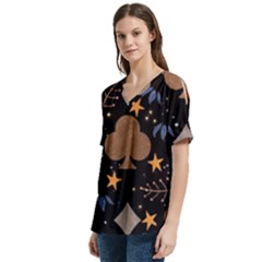 V-Neck Split Shoulder Casual T-Shirt 