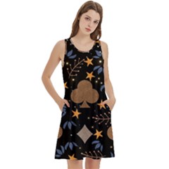 Round Neck Sleeve Casual Dress With Pockets 