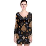 Seamless Pattern Repeat Repetition Long Sleeve Velvet Bodycon Dress