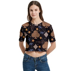Women s Round Neck Short Sleeve Crop Top 