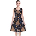 Seamless Pattern Repeat Repetition V-Neck Midi Sleeveless Dress 