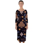 Seamless Pattern Repeat Repetition Quarter Sleeve Midi Bodycon Dress