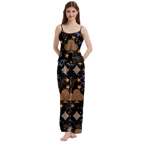 Seamless Pattern Repeat Repetition Spaghetti Top Long Pants Satin Pajamas Set from ArtsNow.com