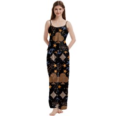 Seamless Pattern Repeat Repetition Spaghetti Top Long Pants Satin Pajamas Set from ArtsNow.com