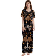 Short Sleeve Satin Pajamas Set With Pockets 