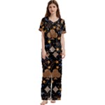 Seamless Pattern Repeat Repetition Short Sleeve Satin Pajamas Set With Pockets