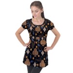 Seamless Pattern Repeat Repetition Puff Sleeve Tunic Top