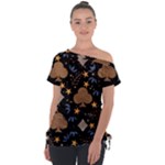Seamless Pattern Repeat Repetition Off Shoulder Tie-Up T-Shirt