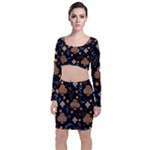 Seamless Pattern Repeat Repetition Long Sleeve Crop Top & Bodycon Skirt Set