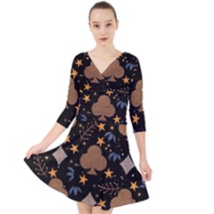 Quarter Sleeve Front Wrap Dress 