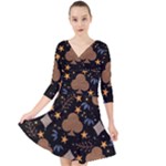 Seamless Pattern Repeat Repetition Quarter Sleeve Front Wrap Dress