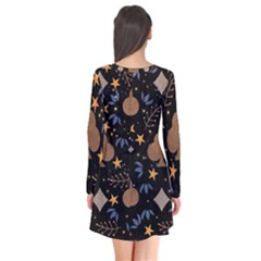Long Sleeve V-neck Flare Dress 