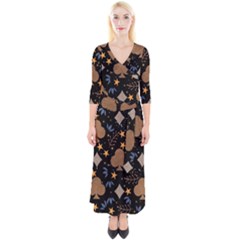 Quarter Sleeve Wrap Maxi Dress 