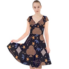 Cap Sleeve Front Wrap Midi Dress 