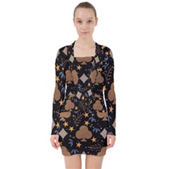 V-neck Bodycon Long Sleeve Dress 