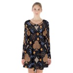 Seamless Pattern Repeat Repetition Long Sleeve Velvet V-neck Dress