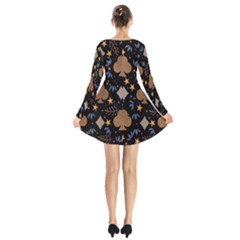 Long Sleeve Velvet V-neck Dress 