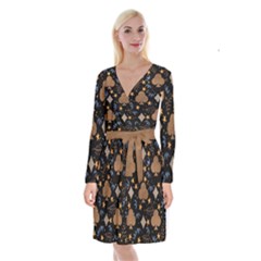 Long Sleeve Velvet Front Wrap Dress 