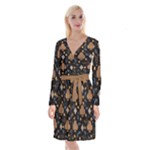 Seamless Pattern Repeat Repetition Long Sleeve Velvet Front Wrap Dress