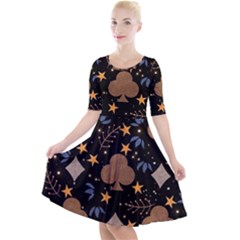 Quarter Sleeve A-Line Dress With Pockets 