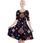 Seamless Pattern Repeat Repetition Quarter Sleeve A-Line Dress With Pockets