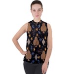 Seamless Pattern Repeat Repetition Mock Neck Chiffon Sleeveless Top