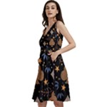 Seamless Pattern Repeat Repetition Sleeveless V-Neck Skater Dress with Pockets