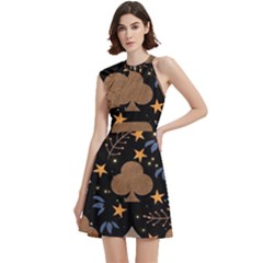 Cocktail Party Halter Sleeveless Dress With Pockets 
