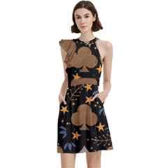 Cocktail Party Halter Sleeveless Dress With Pockets 