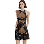Seamless Pattern Repeat Repetition Cocktail Party Halter Sleeveless Dress With Pockets