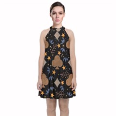 Velvet Halter Neckline Dress  