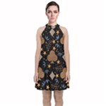 Seamless Pattern Repeat Repetition Velvet Halter Neckline Dress 