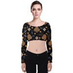 Seamless Pattern Repeat Repetition Velvet Long Sleeve Crop Top