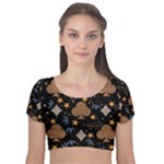 Seamless Pattern Repeat Repetition Velvet Short Sleeve Crop Top 